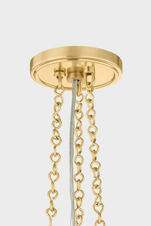 Awosting Pendant 22" in aged brass shown from the front to reveal the shade shape and metal detail.