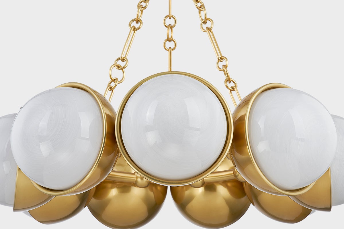 Althea Chandelier 34.25" shown from the front to reveal the frame, arms, and shade detail.