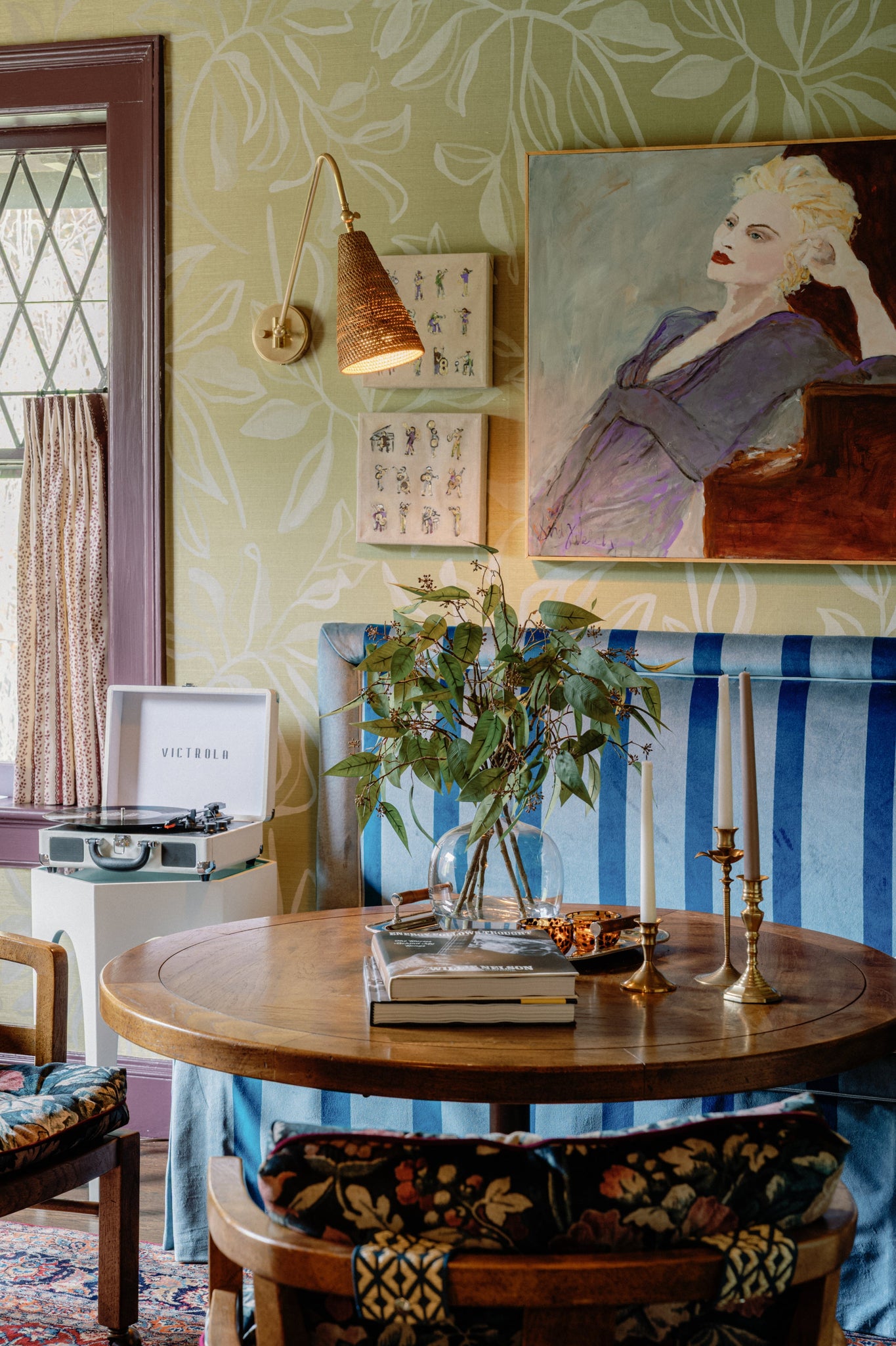 Averack Plug-In Sconce in aged brass styled in a bedroom for warm, layered light at Laurie Yapp Home.