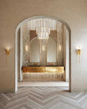 Cartagena Chandelier 31.5" styled in a two-story entry for warm, layered light at Laurie Yapp Home.