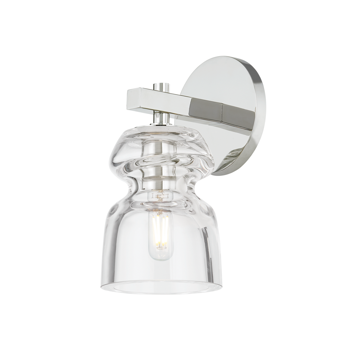 Trey Wall Sconce in polished nickel shown from a second angle to highlight the arm curve and shade silhouette.