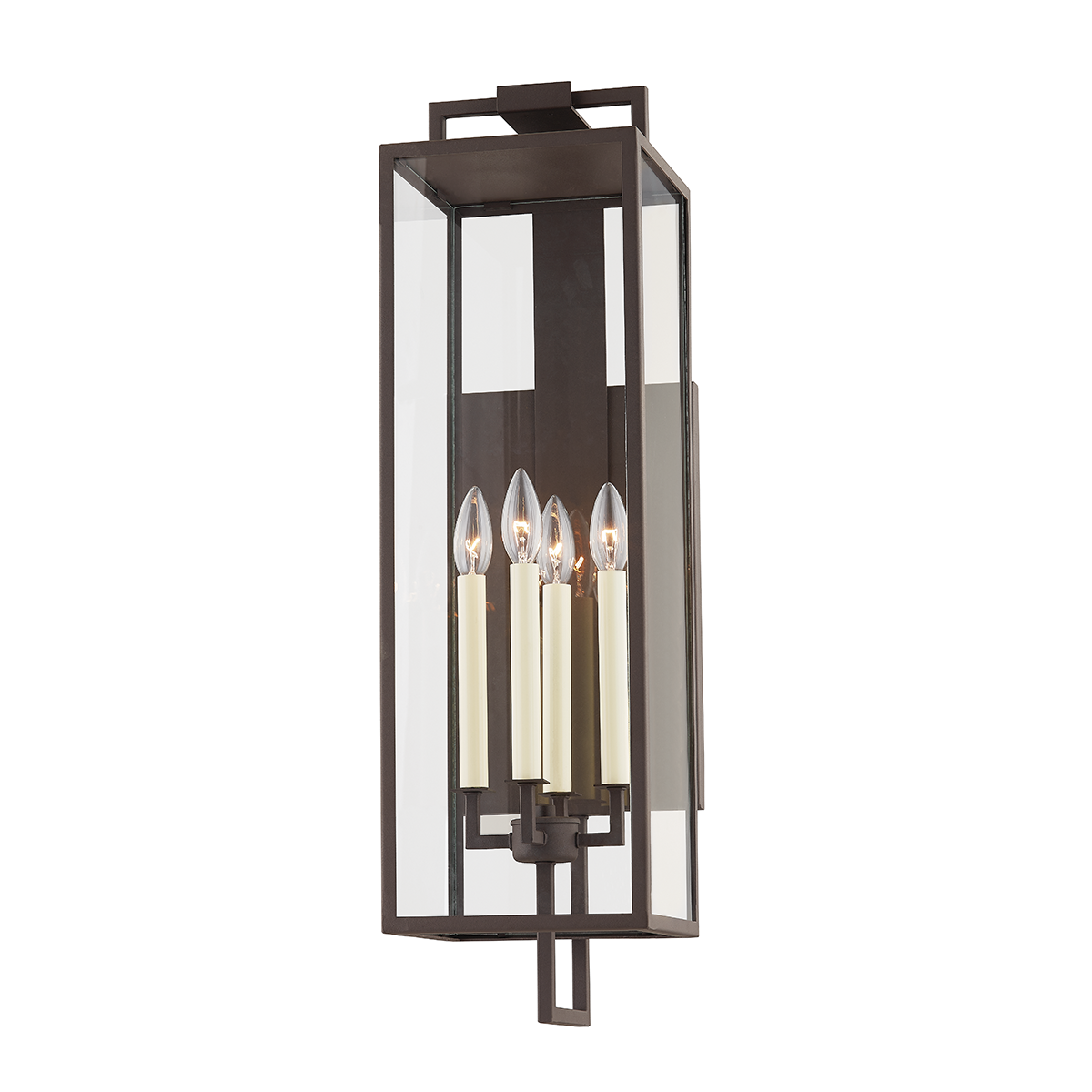 Beckham Exterior Wall Sconce 8" x 28.5" shown from a second angle to highlight the arm curve and shade silhouette.