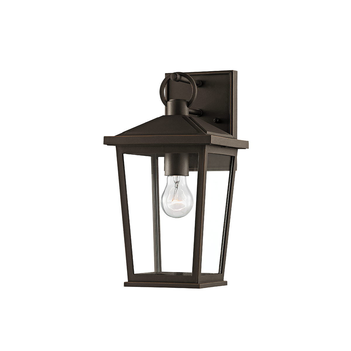 Soren Exterior Wall Sconce 7.5" x 14" shown from a second angle to highlight the arm curve and shade silhouette.