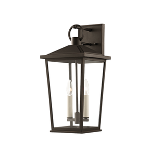 Soren Exterior Wall Sconce 9.5" x 20" shown from a second angle to highlight the arm curve and shade silhouette.