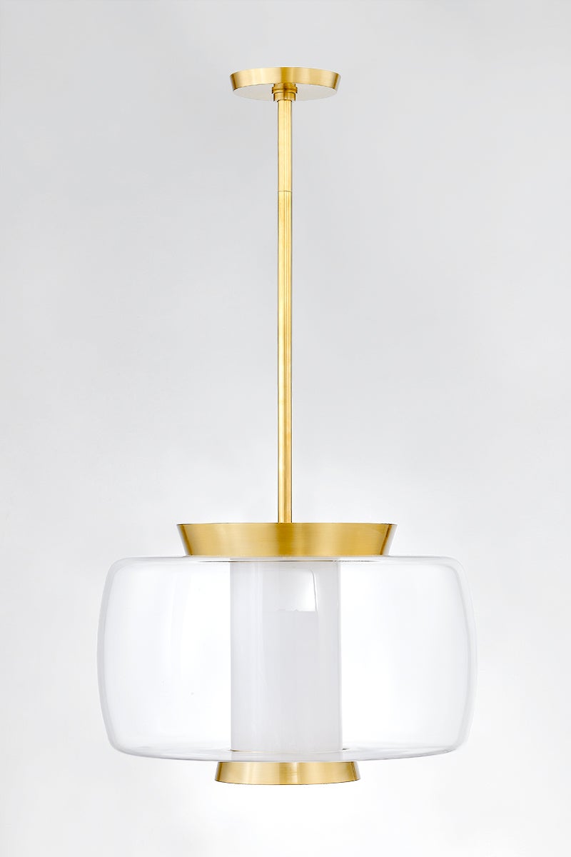 Beau Pendant 20" in aged brass — a Hudson Valley pendant for kitchens, entries, and dining rooms at Laurie Yapp Home.
