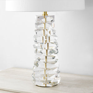 Bellarie Table Lamp in aged brass shown from the front to reveal the base and shade proportions.