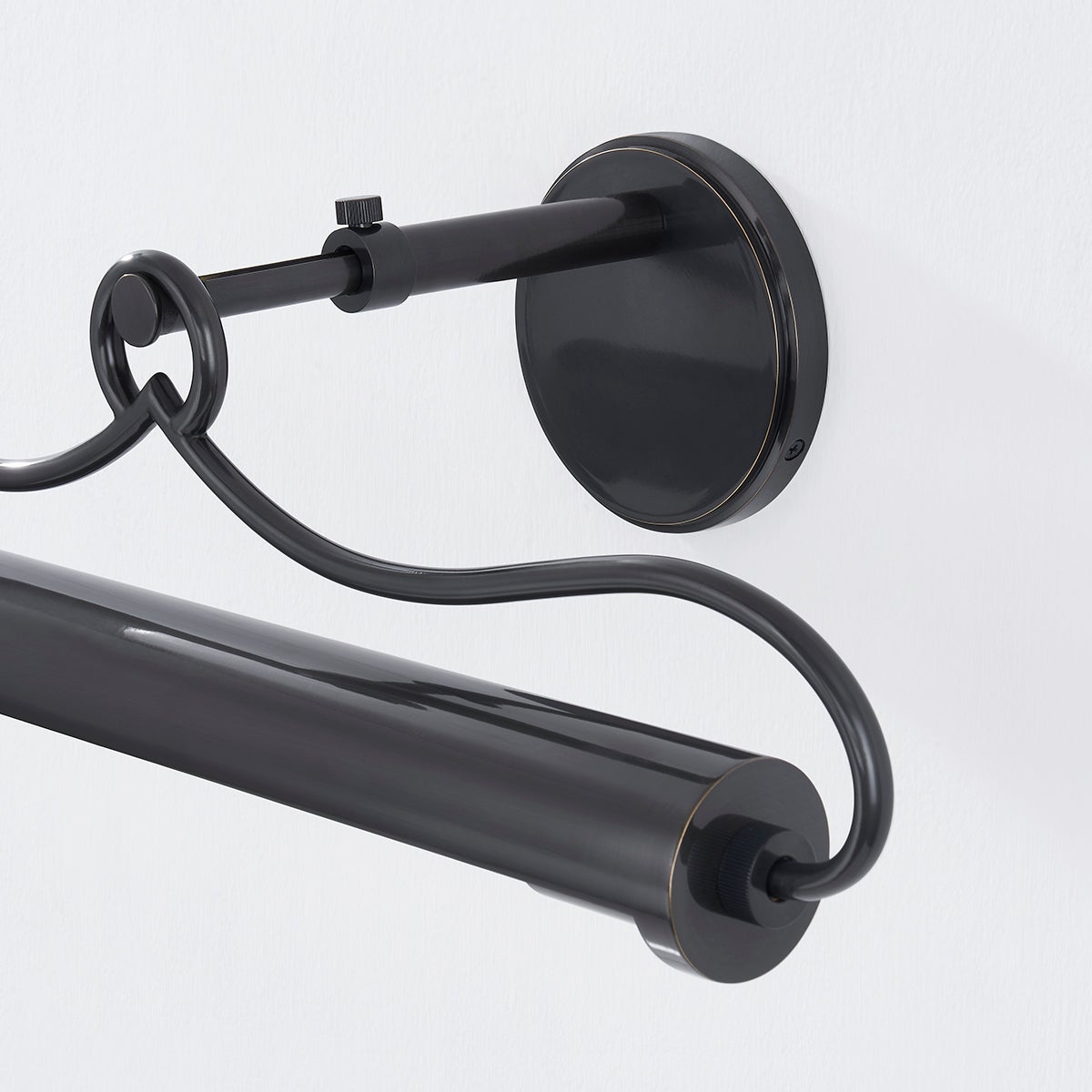 Close-up of the Berun Picture Light 20.5" in bronze showing the arm curve and shade proportion.