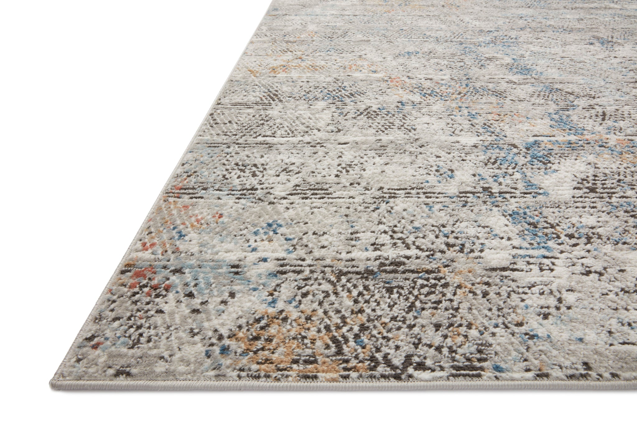 Side view of the Bianca Grey / Multi rug.
