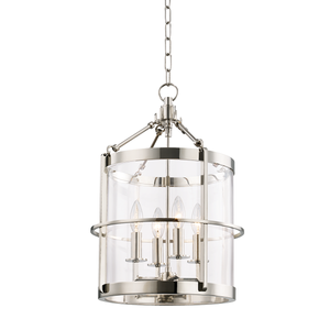Ren Lantern 13.75" in polished nickel shown from a second angle to highlight the frame and glass panel detail.