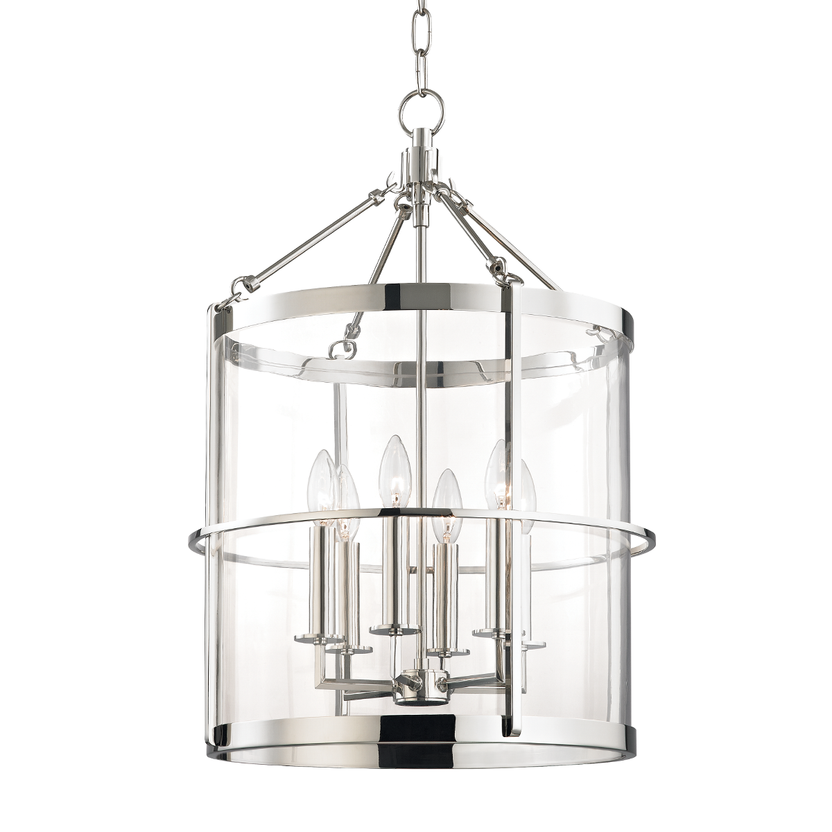 Ren Lantern 17.5" in polished nickel shown from a second angle to highlight the frame and glass panel detail.
