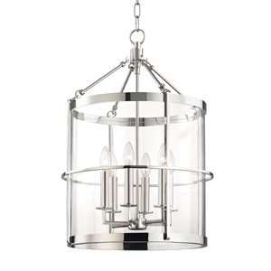 Ren Lantern 17.5" in polished nickel shown from a second angle to highlight the frame and glass panel detail.