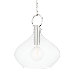 Lina Pendant in polished nickel shown from the front to reveal the shade shape and metal detail.