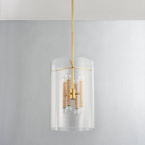 Close-up of the Barlow Lantern 14.75" in aged brass showing the frame and glass panel detail.