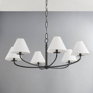 Close-up of the Stacey Chandelier 40.25" in bronze showing the frame, arms, and shade detail.