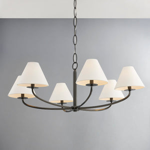 Close-up of the Stacey Chandelier 40.25" in bronze showing the frame, arms, and shade detail.