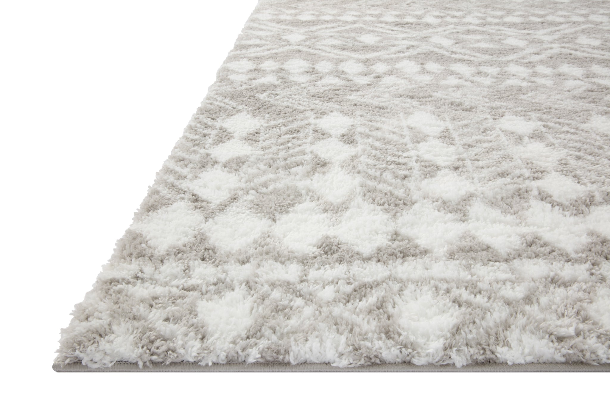 Side view of the Bliss Shag Grey / White (Pattern 5) rug.