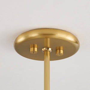 Close-up of the Blyford Pendant 20.75" in aged brass showing the shade shape and metal detail.