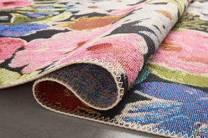 Close-up detail of the Botanical Black / Multi showing its pile and weave.