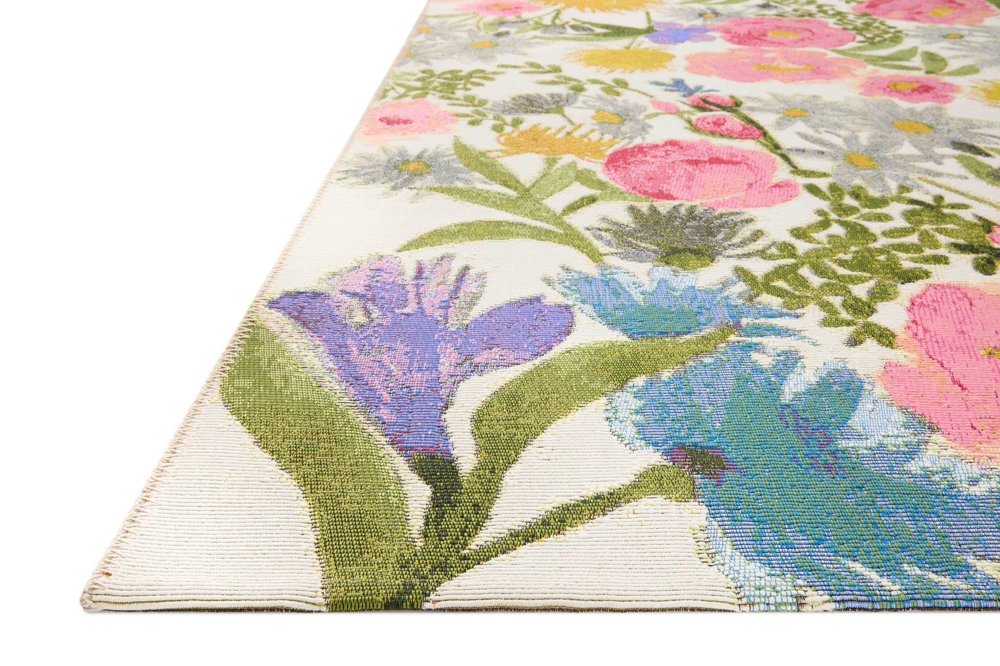 Side view of the Botanical Ivory / Multi rug.