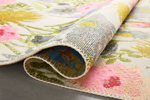 Close-up detail of the Botanical Ivory / Multi showing its pile and weave.