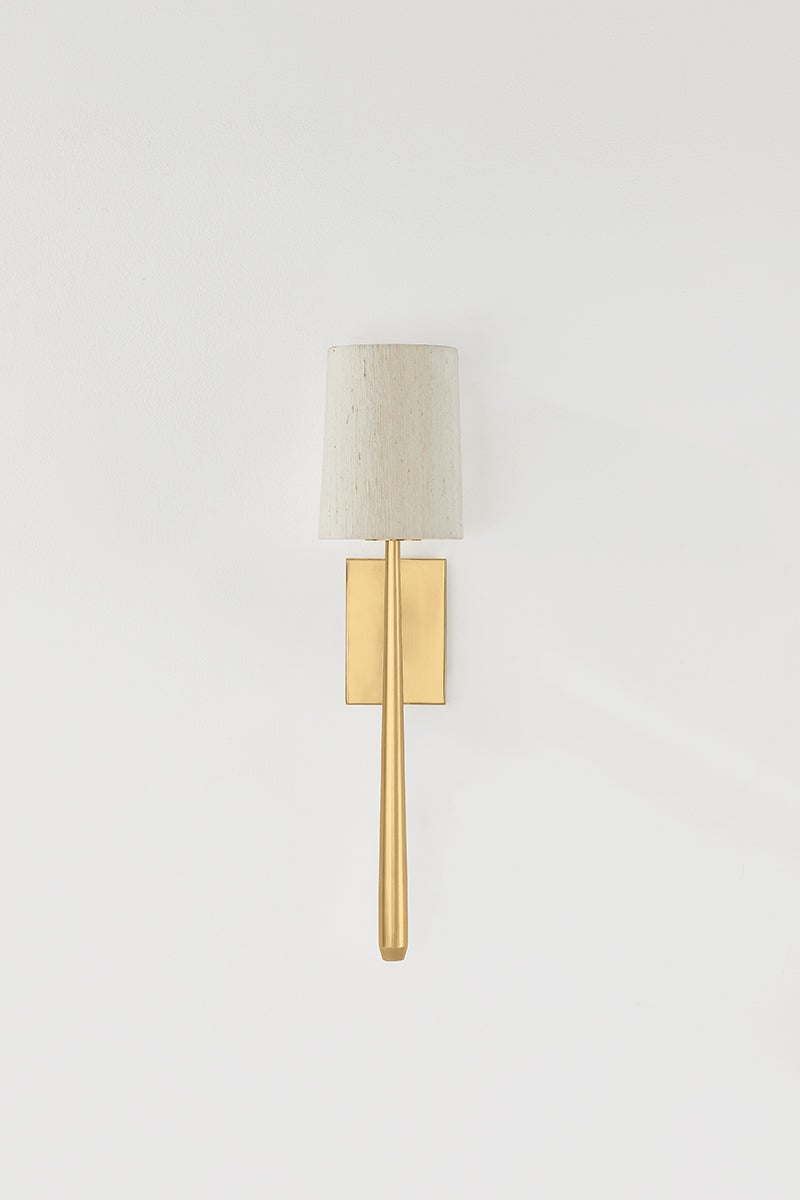 Bridgeton Wall Sconce in aged brass — a Hudson Valley wall sconce for bathrooms, hallways, and living rooms at Laurie Yapp Home.