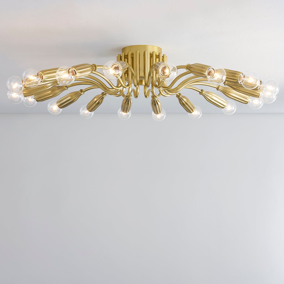 Barney Semi Flush 31.5" in aged brass — a Hudson Valley close-to-ceiling for hallways, bedrooms, and entryways at Laurie Yapp Home.