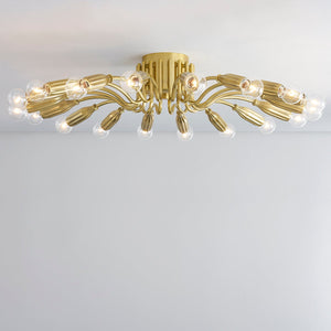 Barney Semi Flush 31.5" in aged brass shown from a second angle to highlight the shade profile and mounting canopy.