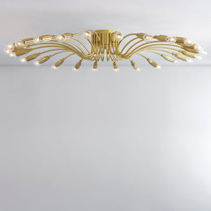 Barney Semi Flush 49.25" in aged brass shown from a second angle to highlight the shade profile and mounting canopy.