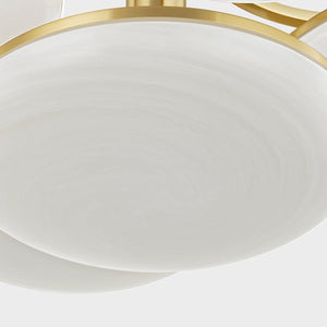 Bregman Semi Flush in aged brass shown from the front to reveal the shade profile and mounting canopy.