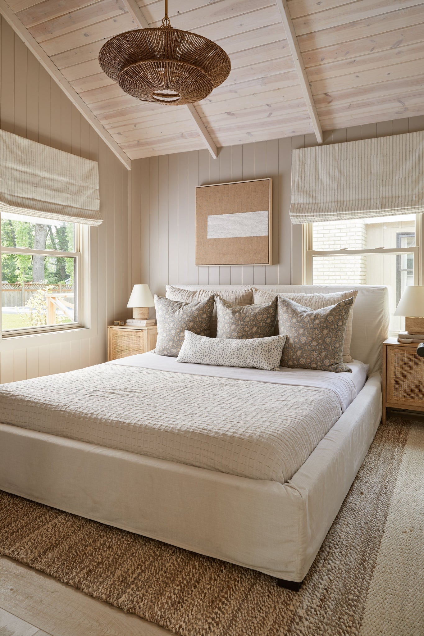 Bronte Table Lamp styled in a bedroom nightstand for warm, layered light at Laurie Yapp Home.
