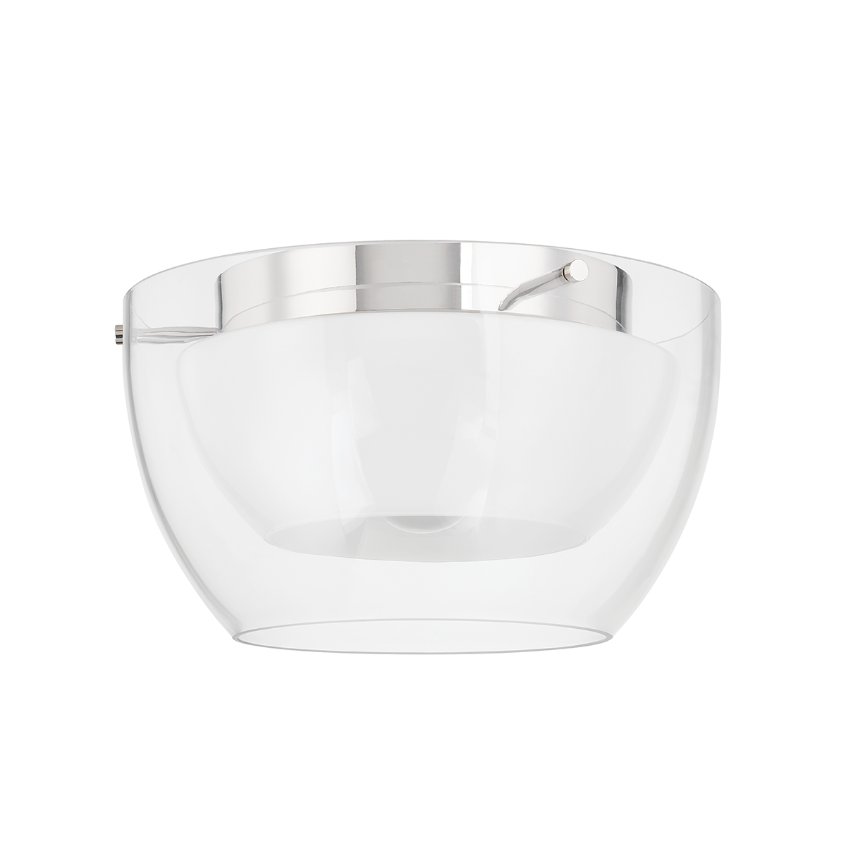 Dutton Flush Mount in polished nickel shown from a second angle to highlight the shade profile and mounting canopy.