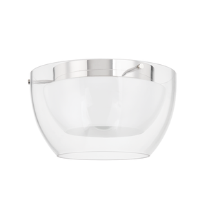 Dutton Flush Mount in polished nickel shown from a second angle to highlight the shade profile and mounting canopy.