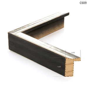 Dark wooden frame with a metallic edge, designed for displaying artwork elegantly.