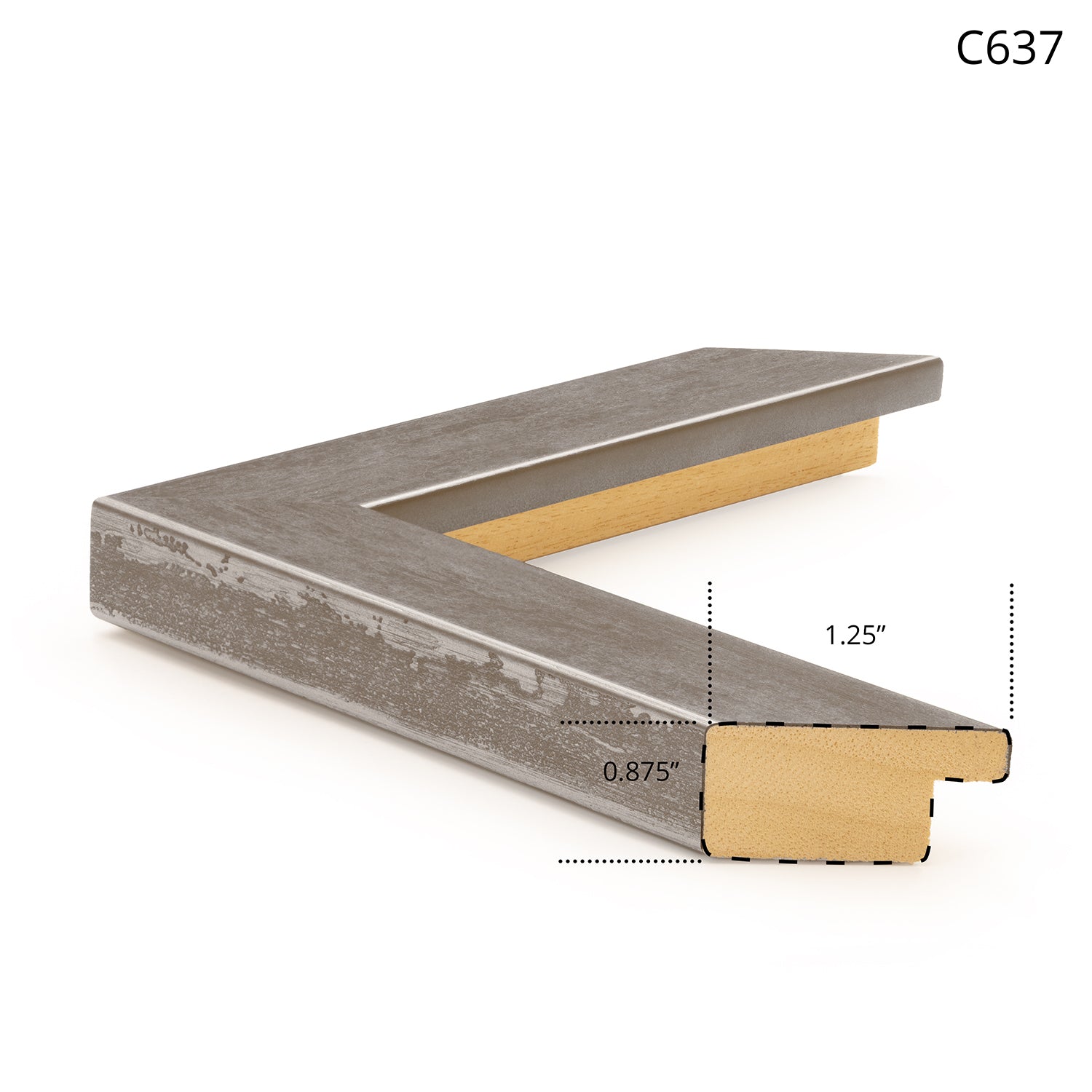 C637 picture frame showcasing a weathered silver design with a wooden core.