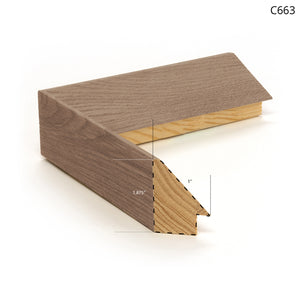 Dark wood frame sample with a contemporary style, featuring an angled edge.