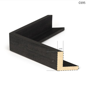 Black wooden frame corner sample with a smooth finish and angled edge.