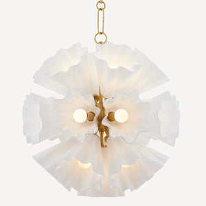 Capri Chandelier 24" in aged brass shown from the front to reveal the frame, arms, and shade detail.