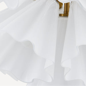 Capri Chandelier 38" in aged brass shown from a second angle to highlight the frame, arms, and shade detail.