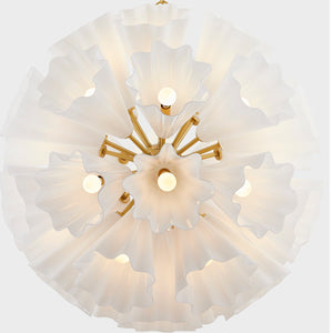 Capri Chandelier 38" in aged brass shown from the front to reveal the frame, arms, and shade detail.