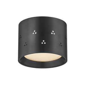 Edisto Flush Mount in dark bronze shown from a second angle to highlight the shade profile and mounting canopy.