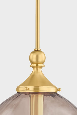Close-up of the Chatton Pendant 12" in aged brass showing the shade shape and metal detail.