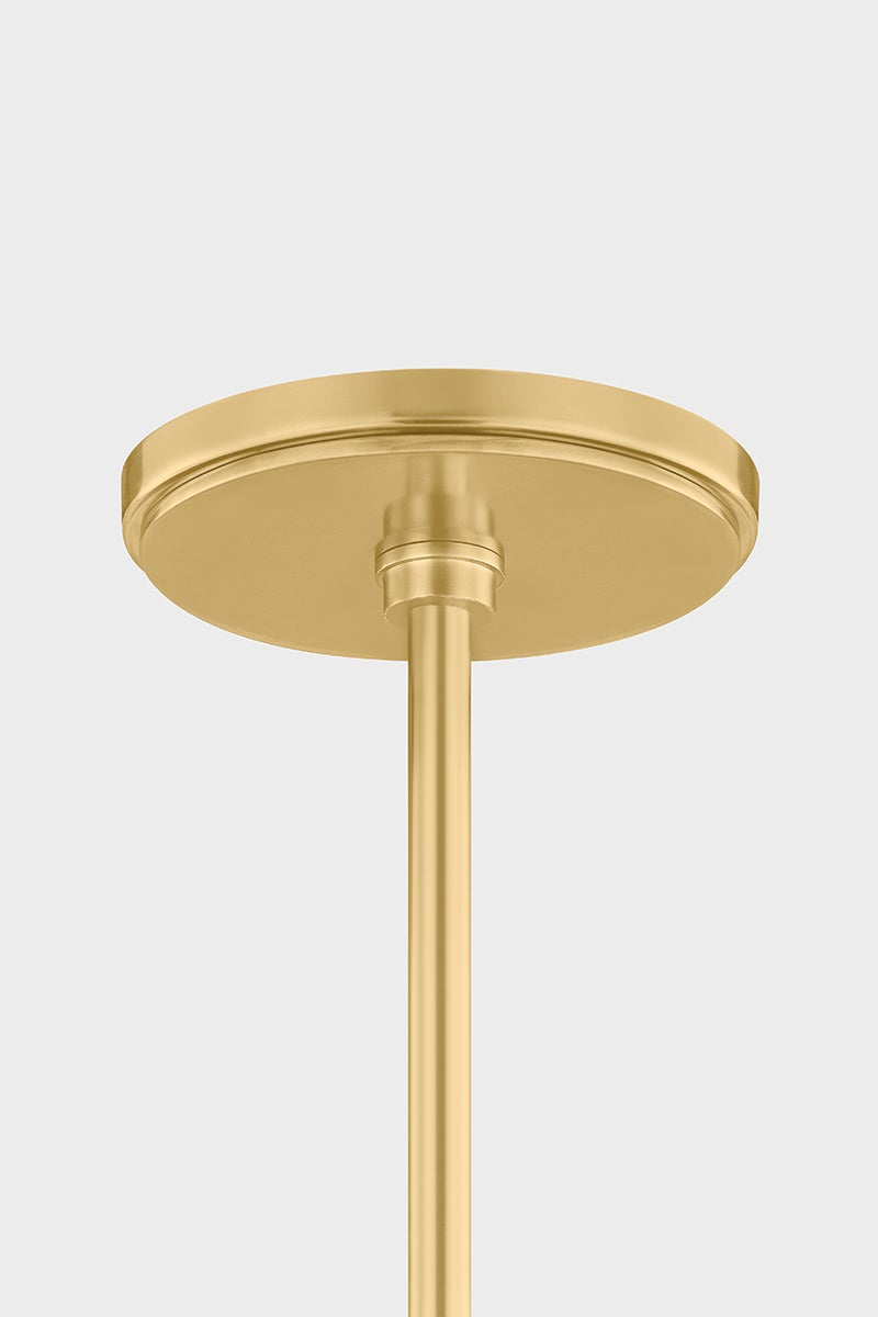 Chatton Pendant 16.5" in aged brass shown from a second angle to highlight the shade shape and metal detail.