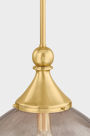 Close-up of the Chatton Pendant 16.5" in aged brass showing the shade shape and metal detail.