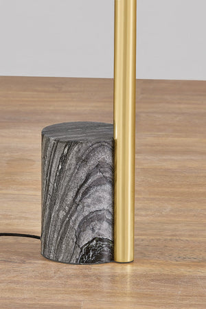 Circleville Floor Lamp in aged brass shown from a second angle to highlight the stem, base, and shade proportions.