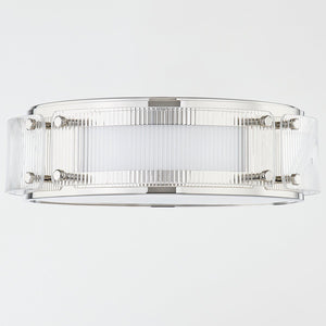 Close-up of the Clifford Flush Mount in polished nickel showing the shade profile and mounting canopy.