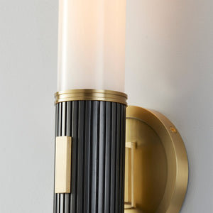 Crewe Wall Sconce 5" x 14.5" shown from the front to reveal the arm curve and shade silhouette.