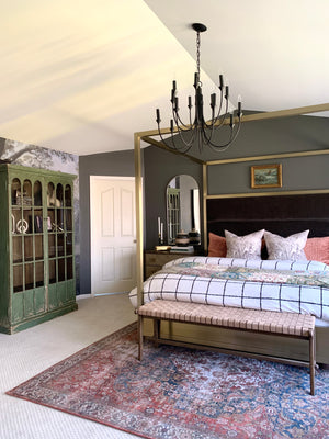 Cate Chandelier 30" styled in a formal living room for warm, layered light at Laurie Yapp Home.