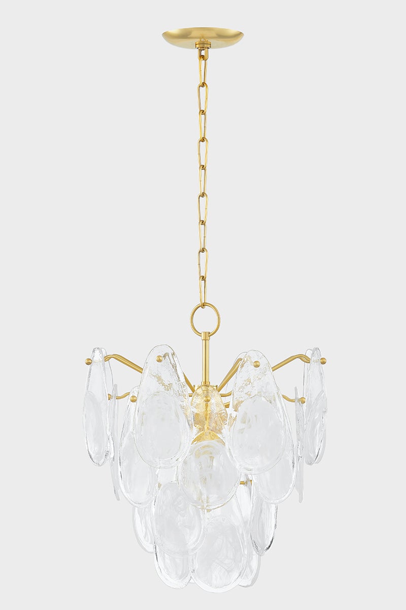 Darcia Chandelier 18" in aged brass shown from a second angle to highlight the frame, arms, and shade detail.