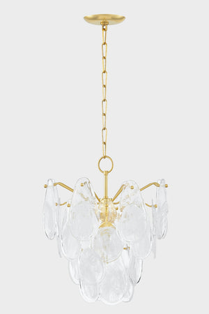 Darcia Chandelier 18" in aged brass shown from a second angle to highlight the frame, arms, and shade detail.