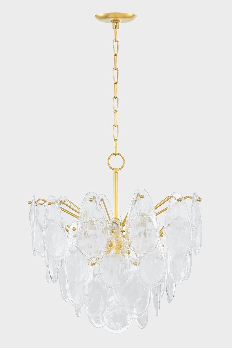 Darcia Chandelier 24" in aged brass shown from a second angle to highlight the frame, arms, and shade detail.